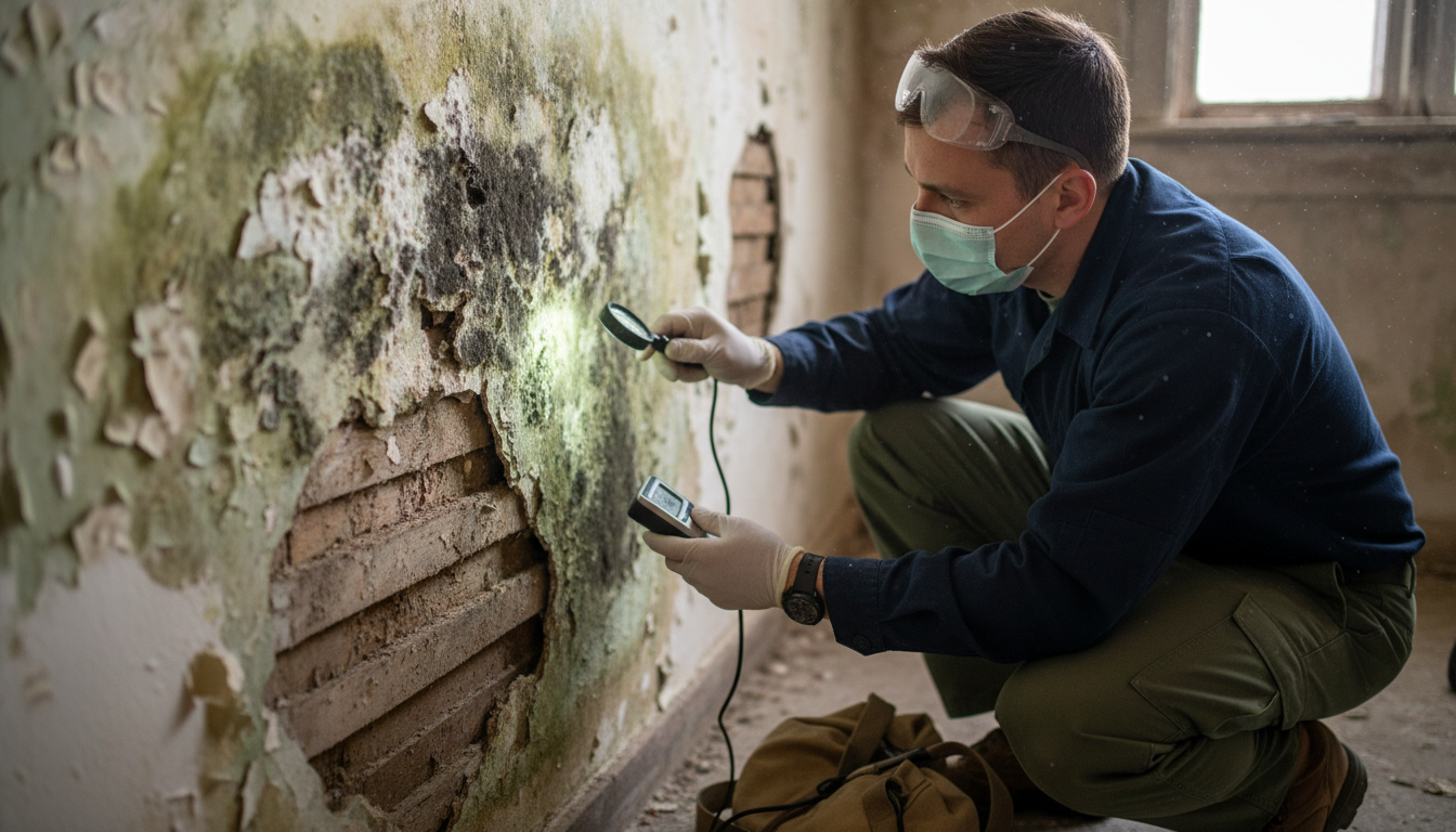 Mold growth on a floor and wall junction.