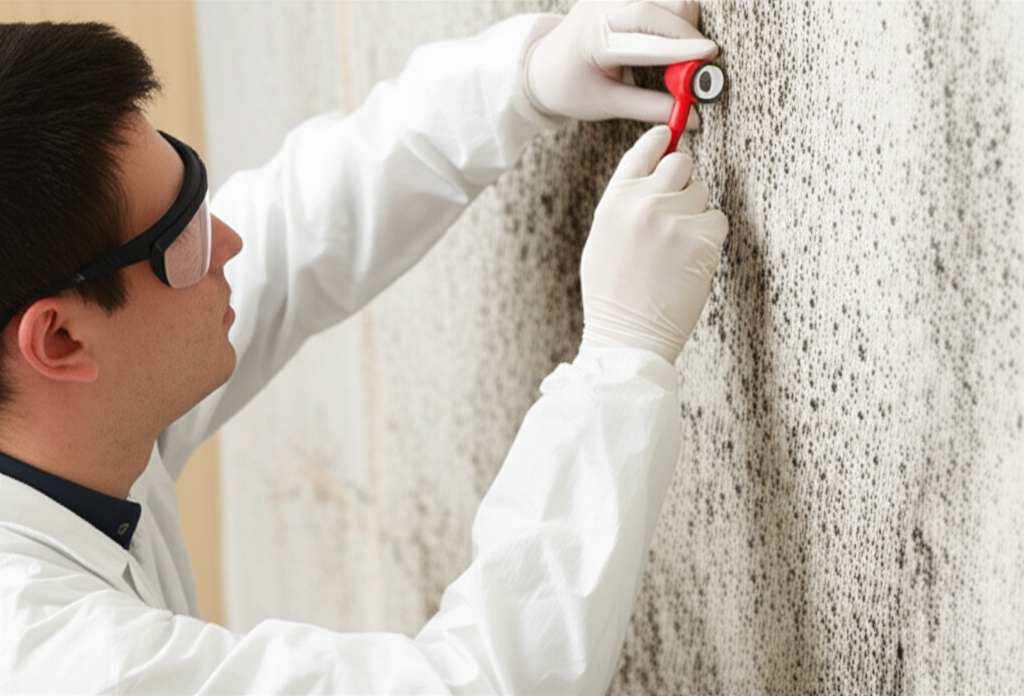 Mold growth on a floor and wall junction.